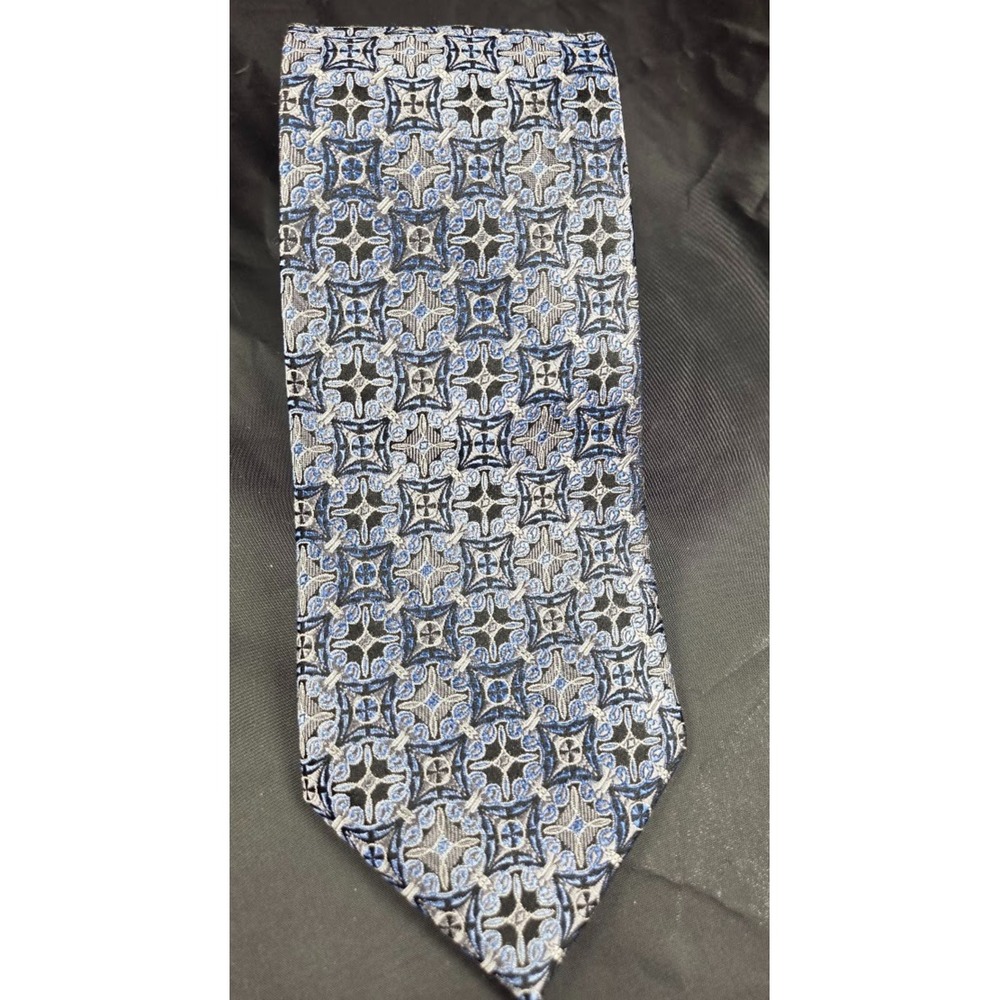 Pronto Uomo Men's Silk Tie Blue Geometric Pattern Long Business Neckwear